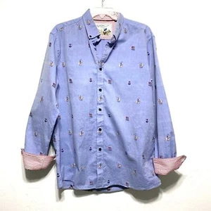 Beverly Hills Polo Club Button Up sz 3XL USA Flag Shirt Blue & Red Embroidered - Picture 1 of 6
