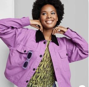 Women's Cropped Canvas Surplus Shacket - Wild Fable™ Vibrant Purple L - Picture 1 of 6