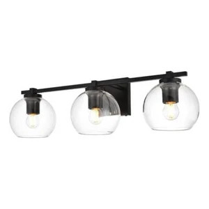 Living District Juelz 3-Light Iron & Glass Bath Sconce in Black/Clear - Picture 1 of 6