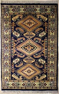 Rugstc 3x5 Caucasian Design Blue  Rug, Hand-Knotted,Geometric with Silk/Wool - Picture 1 of 5