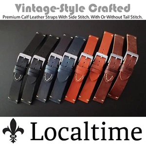 CLEARANCE Premium Smooth Calf Leather Watch Straps Vintage Style Stitch 18-22mm - Picture 1 of 26