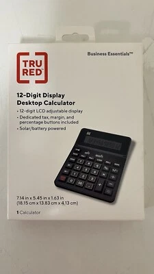 TRU RED TR290 12-Digit Display Desktop Tax Calculator Black Solar Battery NEW - Image 1 of 2