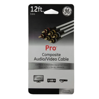 GE 12ft 3 RCA Composite AV Cable Shielded Gold Plated Connectors Pro Series - Image 1 of 4
