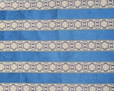 Vintage 1.5 yards chenille blend robin egg blue stripe upholstery fabric - Image 1 of 4