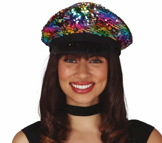 Sombrero Gorra Arco Iris Lentejuelas Pico Orgullo Gay LBGT Chofer Carnaval LGBT Vestido Elegante Foto 1 de 1
