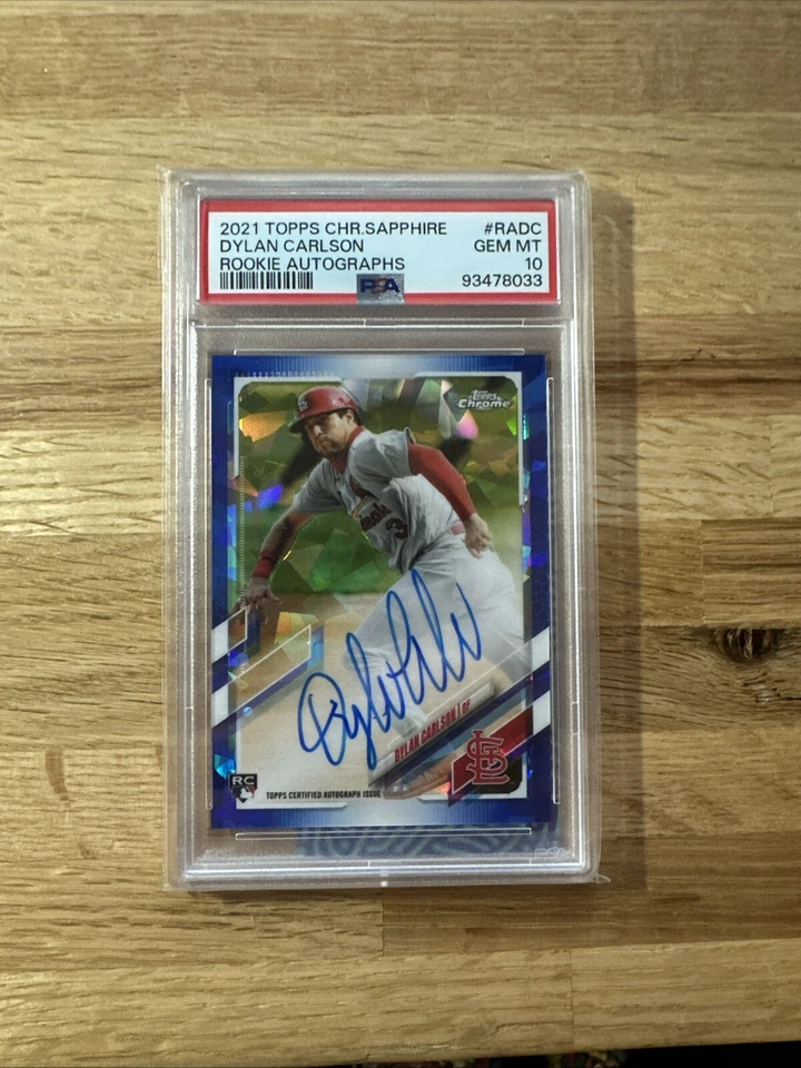Dylan Carlson 2021 Topps Chrome Sapphire RC Auto Autograph PSA 10 - Image 1 of 4