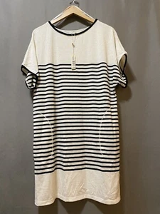 NWT Max Studio Women Short Sleeve Rib Knit Mini Dress SZ XL Beige/Black Striped - Picture 1 of 10