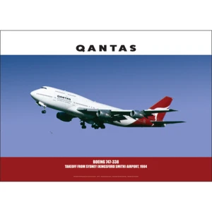 Qantas Boeing 747-338 Art Print - Takeoff from Sydney 1984 - Two Sizes EE BND - Picture 1 of 4