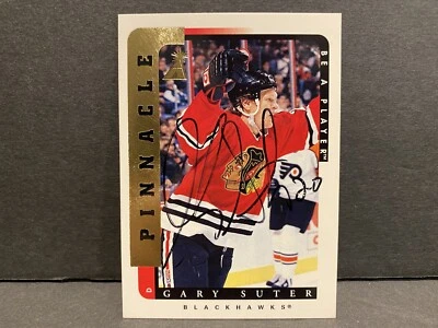 1996-97 Pinnacle Be A Player Auto Auto Gary Suter #180 Auto Hockey Card NHL Hawk - Image 1 of 4