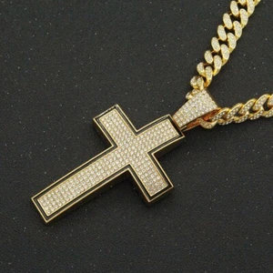 18k Lagenlook Echt Gold Filled Icedout Cuban Link mit Kreuz - Bild 1 von 5