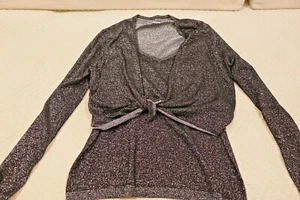 White + Warren - Shimmery Black Metallic Sweater Twinset - Size M/L - Picture 1 of 8