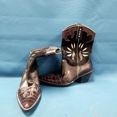 Botas de tacón Vaneli negras/marrones para mujer vaquera occidental talla 7M  Foto 1 de 4