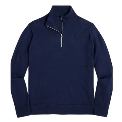 J.Crew Factory Men's Sz XL Deep Navy Merino Wool-Blend Half Zip Sweater BW170 - Image 1 of 4