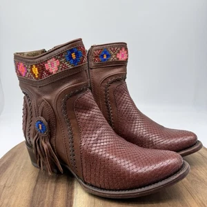 Cuadra Damen-Stiefeletten Python Größe 7 bestickt geflochtene seitliche Quaste - Bild 1 von 11