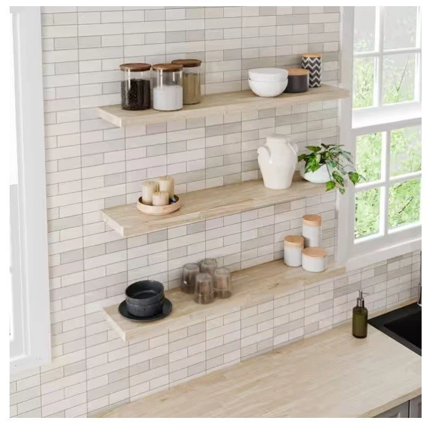 Hardwood Reflections 24" W X 10" D Unfinished Hevea Floating Wall Shelf - NEW - Image 1 of 4