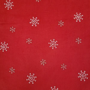 Thin Wale Red Corduroy Embroidered Snowflakes Christmas Holiday Fabric 58" x 42" - Picture 1 of 7