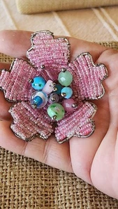 Vintage Glass Bead Flower Brooch Measures 2.66" In Great Condition - Picture 1 of 4