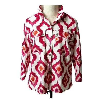 John Mark Women's Pink Geometric Print Jacket PS Long Sleeve Button-Up NEW - Image 1 of 4