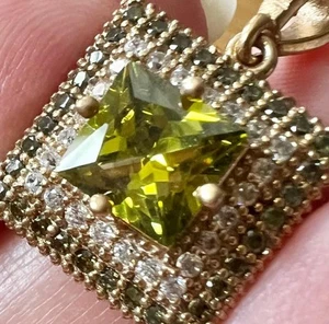 Genuine Peridot Diamond Necklace 14K Gold on Solid 925 Green Pendant Yellow Gold - Picture 1 of 13
