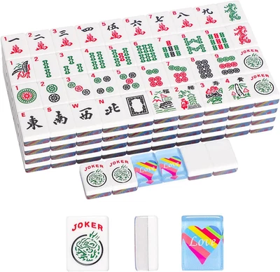 Set of 166 Acrylic American Mahjong Tile Set, Mahjong Game Set with 1.2” Blue Pr - Image 1 of 4