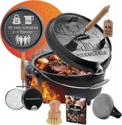 Dutch Oven Set Eingebrannter Dutch Oven 4,5L - Feuertopf Gusseisen mit Füßen - Bild 1 von 4