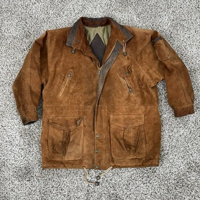 Jaqueta de couro Fox Run masculina XL marrom bombardeiro bolso com zíper completo vintage - Imagem 1 de 4