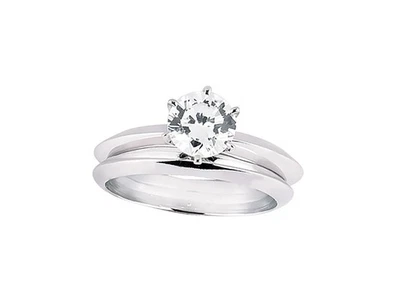 Juego de anillos de compromiso nupcial solitario de diamantes redondos de 0,50 quilates platino 950 F VVS2 Foto 1 de 3