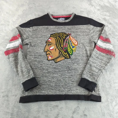 Red Jacket Sweatshirt Mens Small Gray Blackhawks NHL Striped Sleeve Cotton - Image 1 of 4