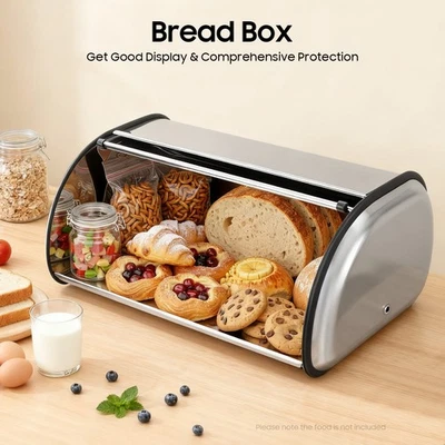 Inoxidable?Acero?Pan?Caja,?Pan de plata?Cubo, encimera de cocina contenedor de pan Foto 1 de 4