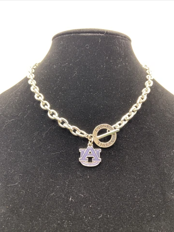 University Auburn Tigers Silver Tone Charm Chunky Chain Necklace Gift #n12 Cover
