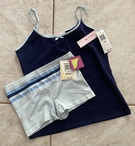 M Polkadot Camisole Sleep Top navy stretchy Alfani Boyshort panties blue stripe - Picture 1 of 6