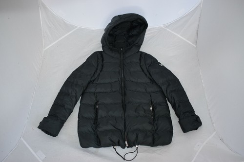 Cappotto giacca con cappuccio Prada Piuma blu trapuntato cerniera e cerniera donna IT42 UK10