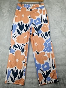 Marimekko X Uniqlo 100% Cotton Orange Floral Straight Pant Size Medium BNWT  - Picture 1 of 22