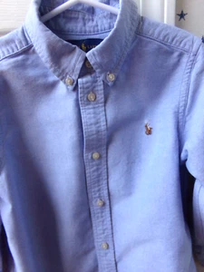 Boys 6 RALPH LAUREN Blue Oxford Dress Shirt $59 Flesh Pony Button Up Down POLO - Picture 1 of 16