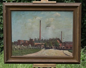 Leo Hohlfeld - Fábrica de vagones Dessauer - Vista industrial - óleo sobre lienzo - Imagen 1 de 8