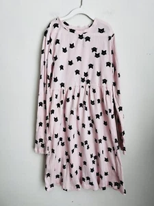 Hanna Andersson girls pink ribbed long sleeve cat print dress 12 - Picture 1 of 5