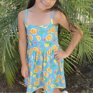 KIDS GIRL BLUE SPRING SUMMER FRUIT PRINT DRESS SIZE 7 YEARS  - Picture 1 of 6