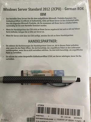 Windows Server 2012 Standard IBM ROK Vollversion, ( 2CPU/ 2VMs ) DVD, Deutsch - Bild 1 von 2