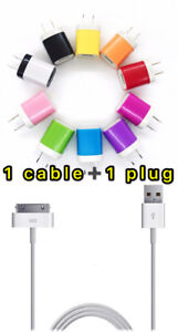 Câble chargeur USB + chargeur mural couleur pour iPhone 4 4G 4S 3GS iPod Nano