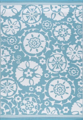 Blue Contrast Bulbs Rings Loops Transitional Casual Area Rug Floral SUN1501 - Image 1 of 4