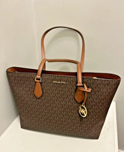 Michael Kors Lady Sheila Large Non-Leather Vegan Handbag Tote Shoulder Bag Brown - Picture 1 of 14