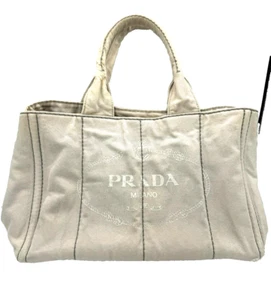 PRADA Canapa Canvas M Tote Hand Bag Purse Vintage Beige "Made in ITALY" - Picture 1 of 24