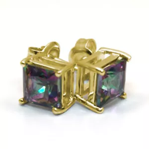 Stud Earrings Mystic Topaz 2.5ct Diamond Unique Princess cut Solitaire 9ct Gold - Picture 1 of 8
