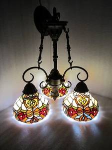 DALE TIFFANY DESIGN STAINED GLASS 3 CHANDELIERS CEILING HANGING PENDANT LAMP - Picture 1 of 24