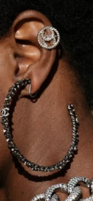 New Women’s Authentic CHANEL Fabulous Silver Tone Round CC Earring 22C France - Image 1 of 4