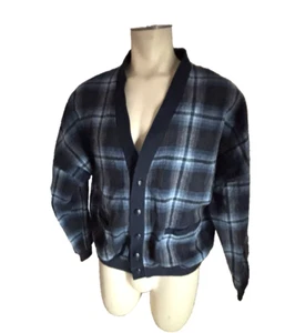 VTG PENDLETON WOOL JACKET BLAZER SHIRT MENS XL USA LEATHER BUTTONS BLUE PLAID - Picture 1 of 13