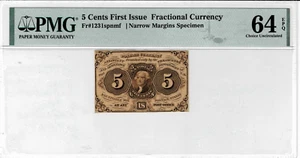 5 Cent Fractional Currency note--fr.1231spnmf-Narrow Specimen-PMG 64 EPQ-2 Finer - Picture 1 of 4