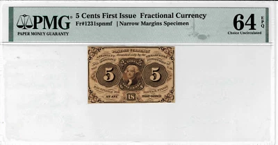 5 Cent Fractional Currency note--fr.1231spnmf-Narrow Specimen-PMG 64 EPQ-2 Finer - Image 1 of 4