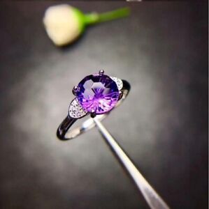 Certified Natural Purple Amethyst 14 K White Gold Handmade Ring Gift For Her