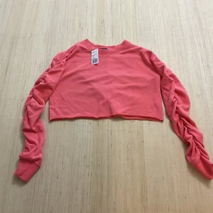Forever 21 Athletic Sweatshirt Cropped Salmon Ruched Arms Medium New - Picture 1 of 6